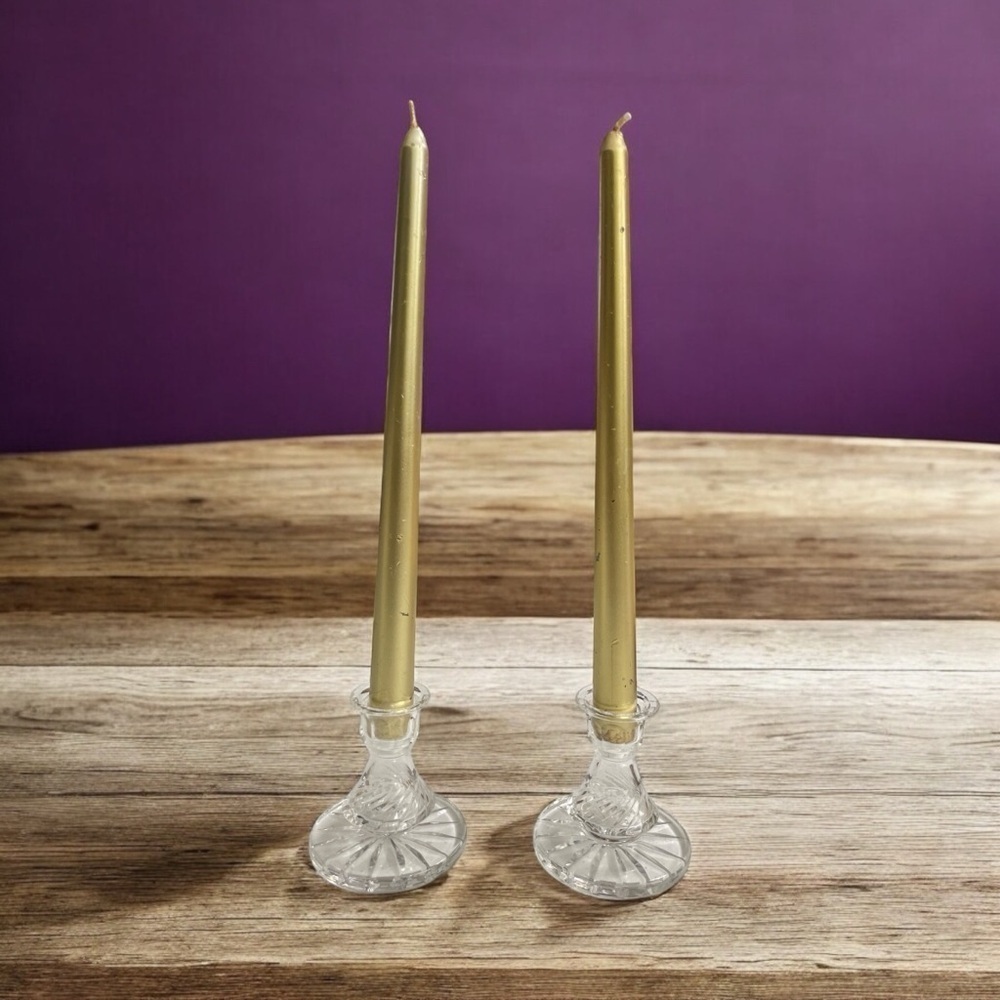 A pair of Crystal pinwheel candle Holders